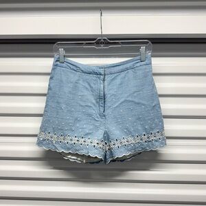 J.Crew Blue Chambray Eyelet Scalloped Shorts Cottagecore